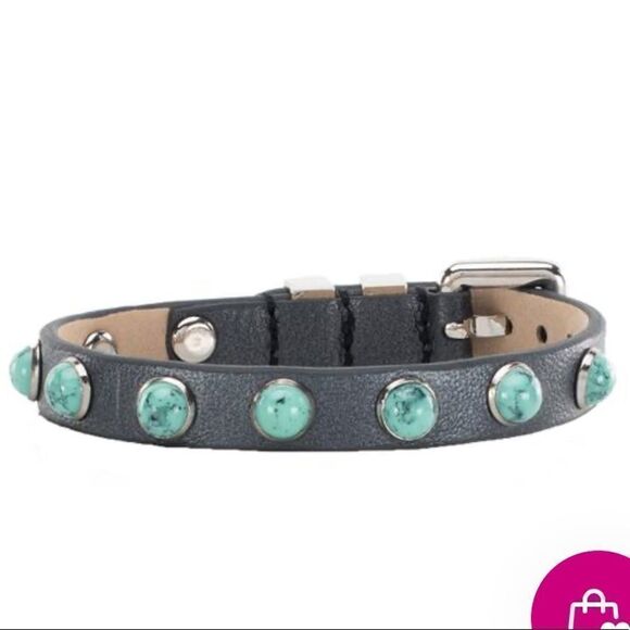 CHRISTIANNE METALLIC Black w Turquoise looking gem - Picture 1 of 8